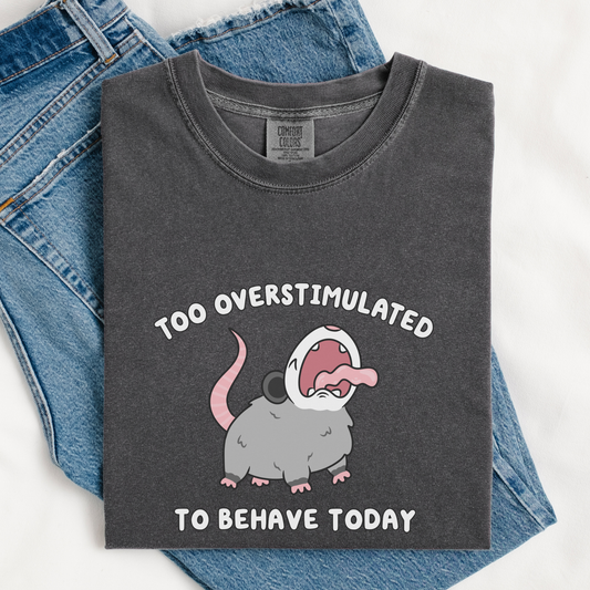 Too Overstimulated To Behave Screaming Possum Comfort Colors Shirt