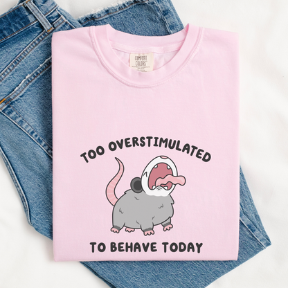 Too Overstimulated To Behave Screaming Possum Comfort Colors Shirt