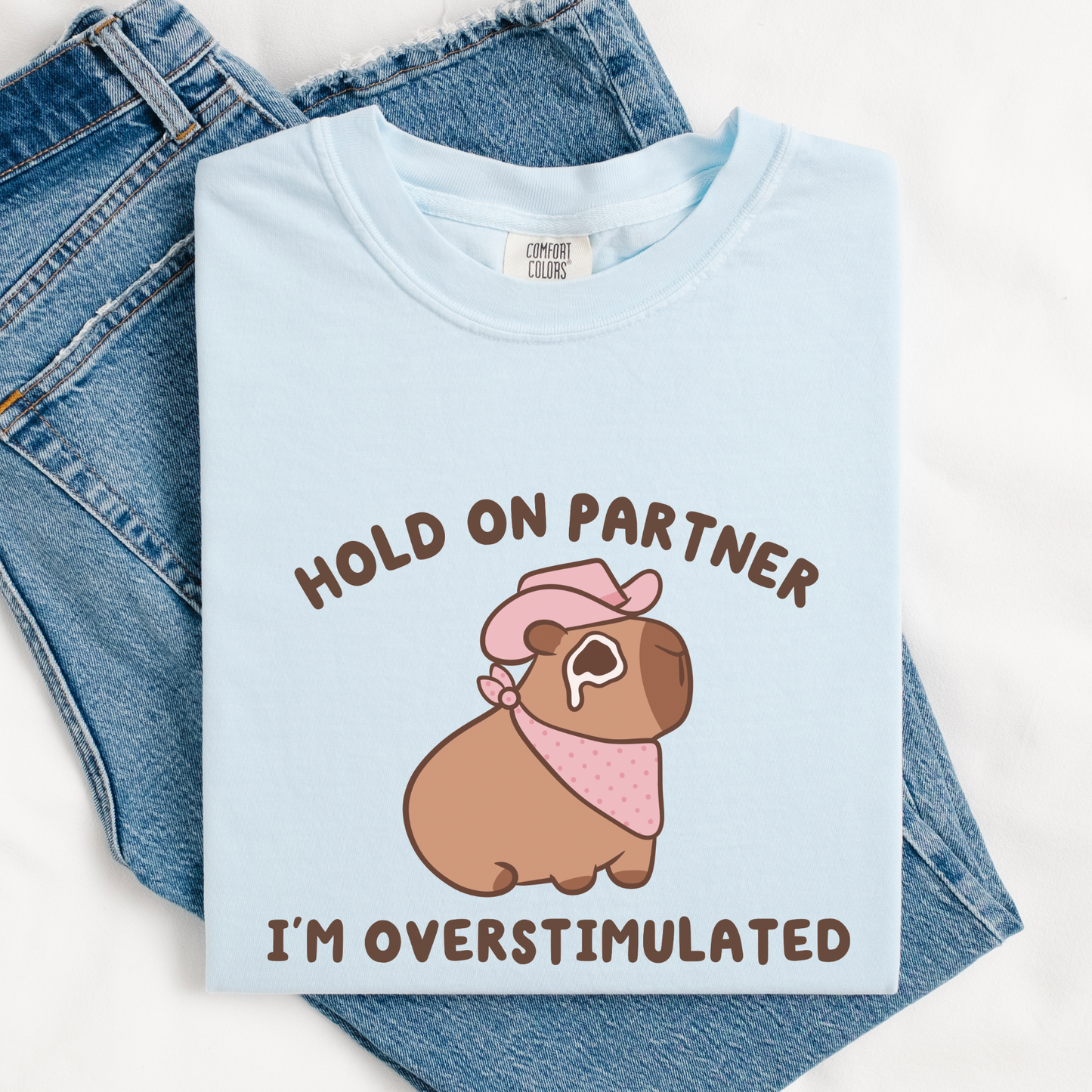 Hold On Partner I'm Overstimulated Comfort Colors Shirt