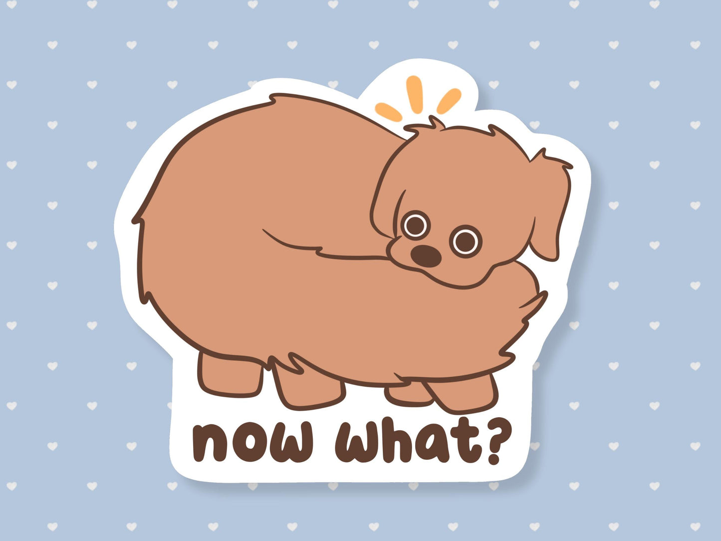 Now What? Dog Holding Tail Sticker