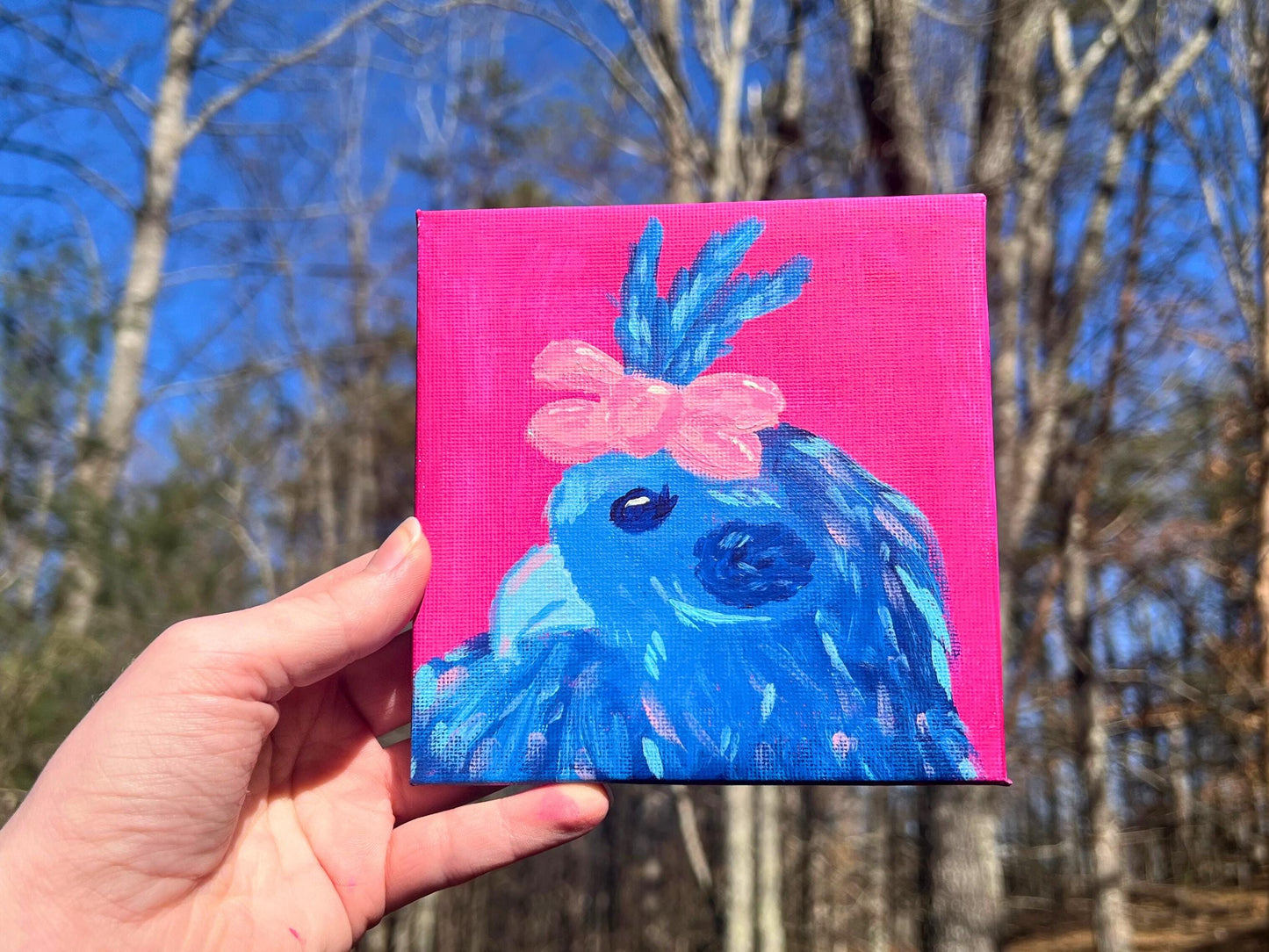 ORIGINAL Girly Blue Bird Acrylic Painting