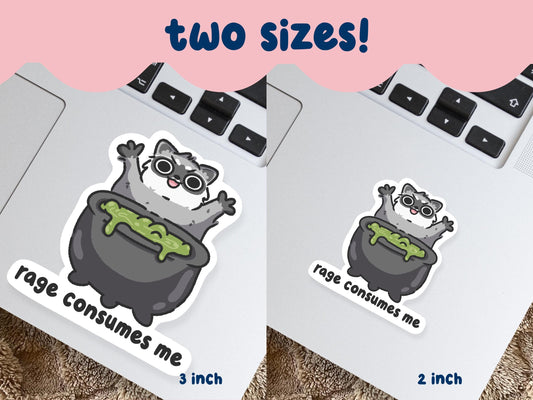 Rage Consumes Me Raccoon Sticker