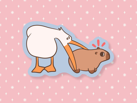 Seagull Biting Capybara Sticker