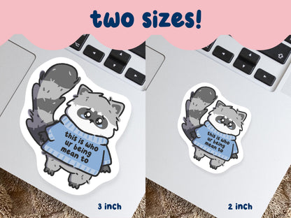 This Is Who Your Being Mean To Sad Raccoon Sticker