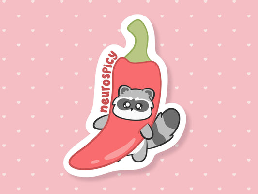 Neurospicy Raccoon In Red Pepper Sticker